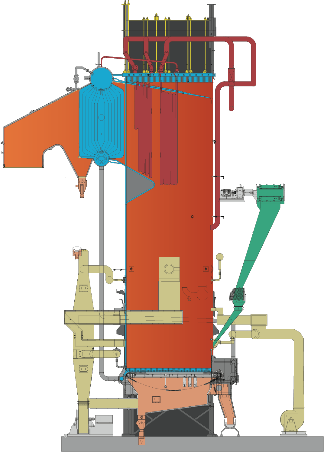 illustration of a biomass boiler with vibrating grates